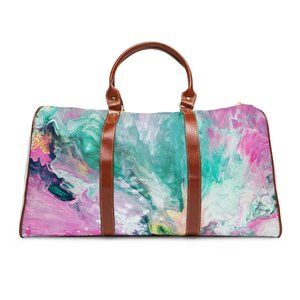 Custom Handmade, Original Art Design Pink and Green Travel Bag